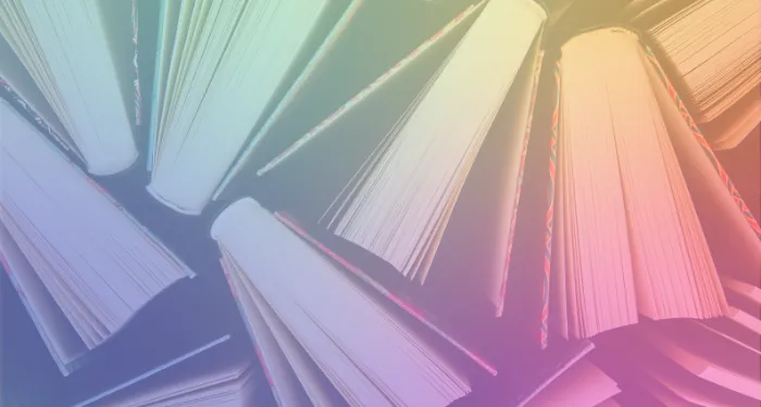 books with a rainbow gradient overlaid